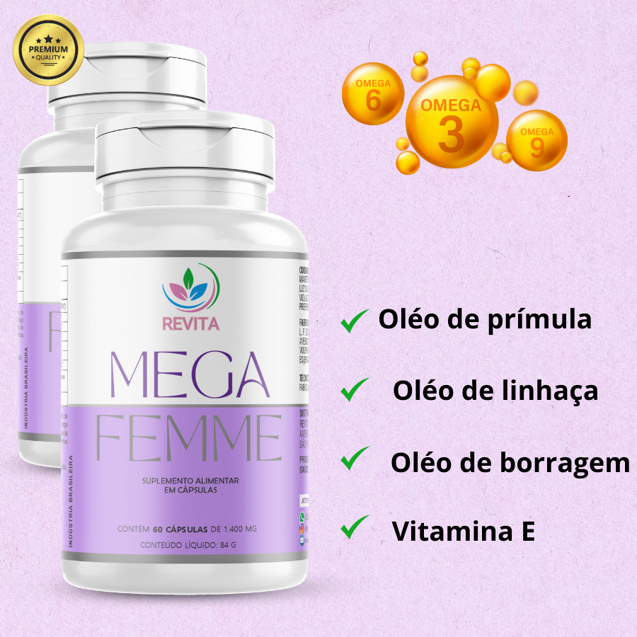 KIT 2 OMEGA MULHER 1400 MG OLEO DE PRIMULA OLEO DE LINHAÇA BORRAGEM VITAMINA E