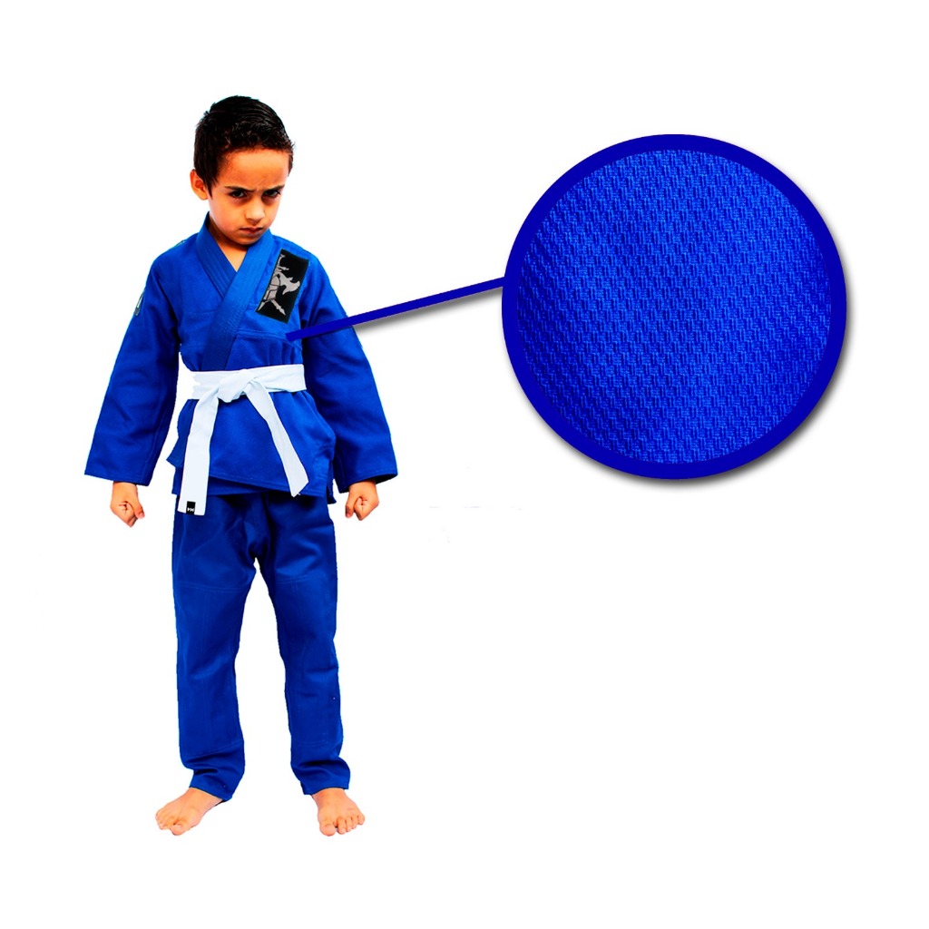 Kimono Infantil Trançado Leve Azul Jiu Jitsu, Judo + Faixa Graduação