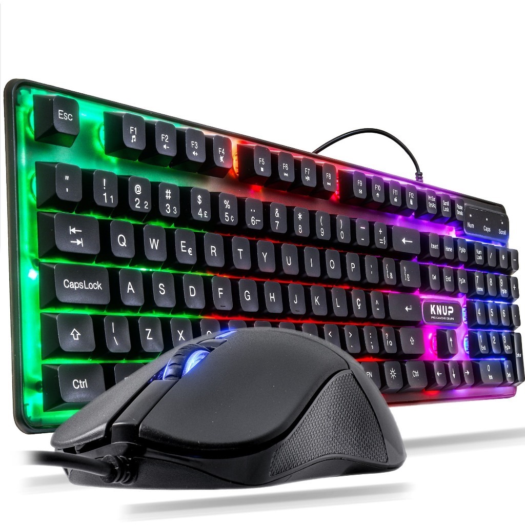 Kit Teclado Gamer Semi Mecânico + Mouse RGB LED Iluminado Multimídia USB para Windows 7 ou superior