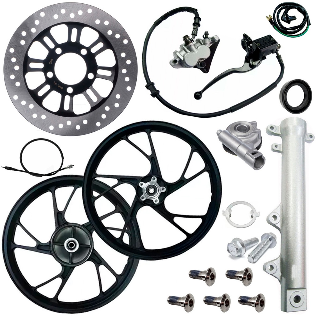 Kit Sistema Freio Disco Dianteiro Cg Titan Fan 150 2009 A 2013 Com Jante Rodão Roda Pé de Galinha Scud