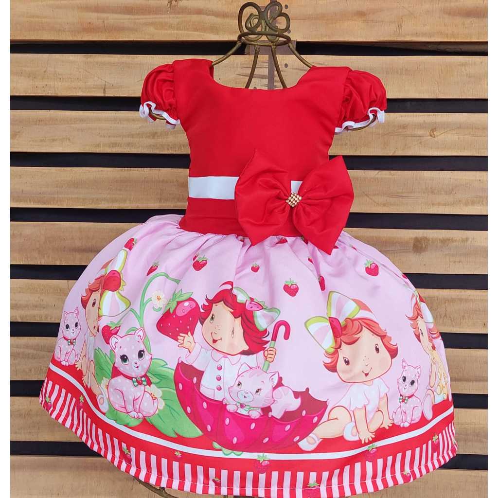Vestido Temático Infantil Festa Morango baby moranguinho vermelha Novo