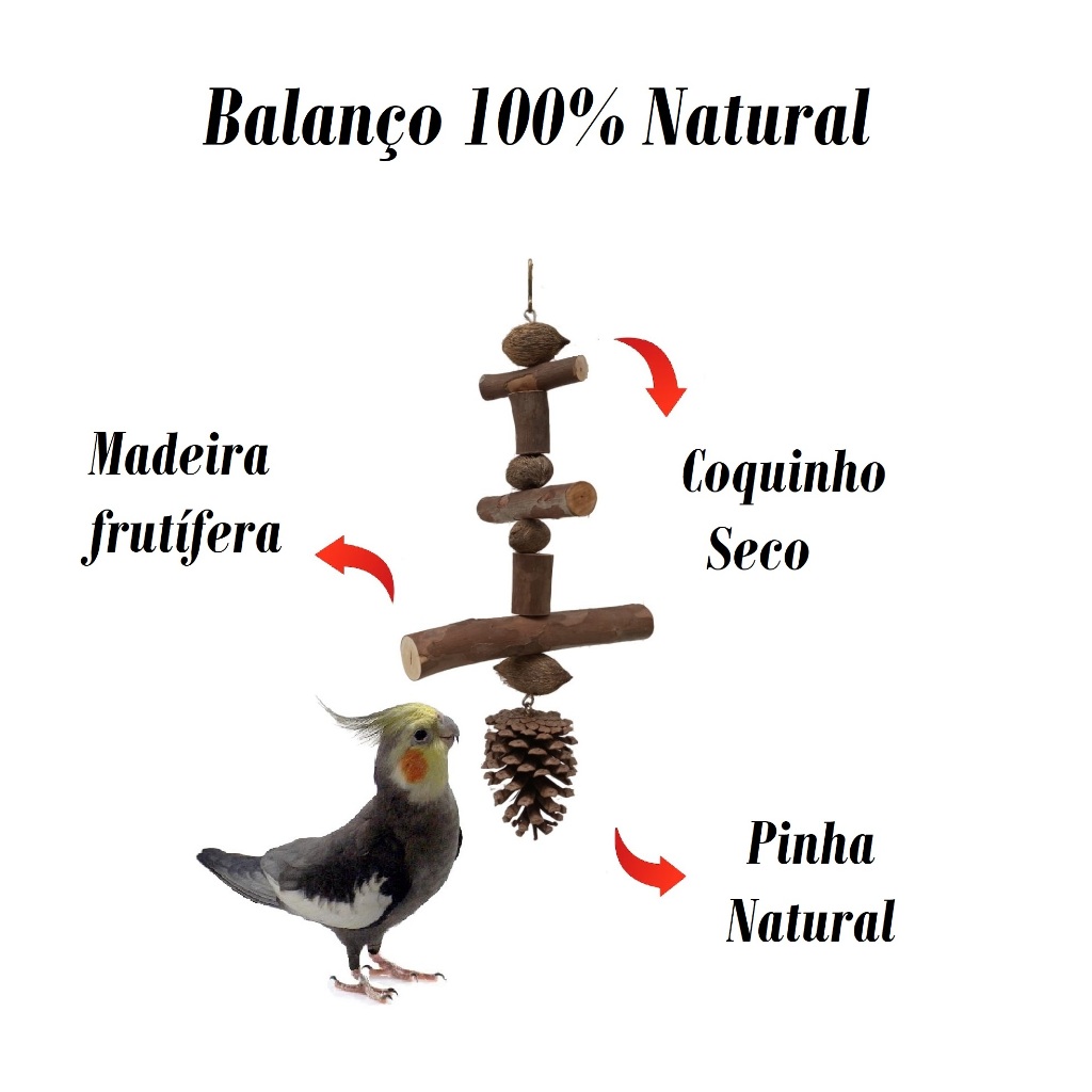 Brinquedo para gaiola Calopsita Ring Neck Balanço Madeira 100% Natural Aves Pássaros
