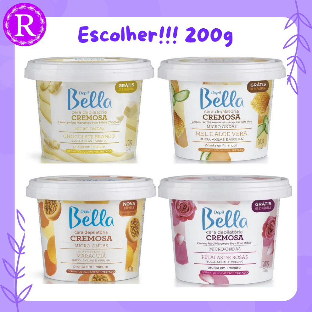 CERA DEPILATORIA CREMOSA PARA MICRO-ONDAS  200g: mel e aloe vera, maracujá, chocolate branco e pétalas de rosas em Oferta na Shopee