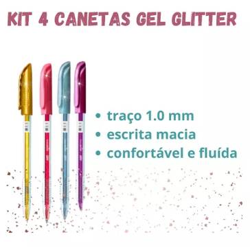 Caneta Gel Art 1.0 Glitter - 4 Unidades. Jocar Office