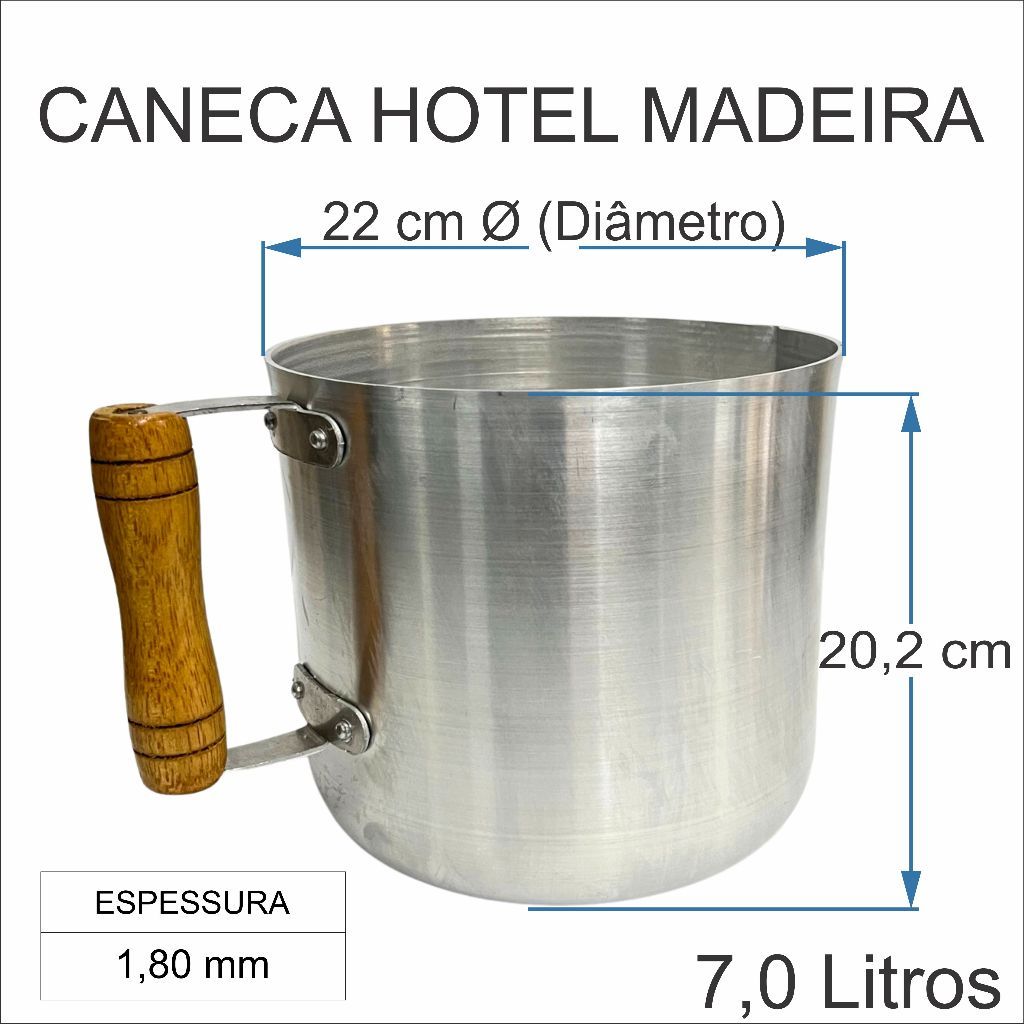 Canecão N22 Alumínio Luxo - Grande 7 Litros - 22cm C/ Cabo Madeira  Leiteira Fervedor Linha Hotel Reforçado
