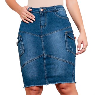Saia Jeans Cargo Com Lycra Elastano Da Moda Feminina Evangélica Confortável Clássica E Versátil Midi em Oferta na Shopee