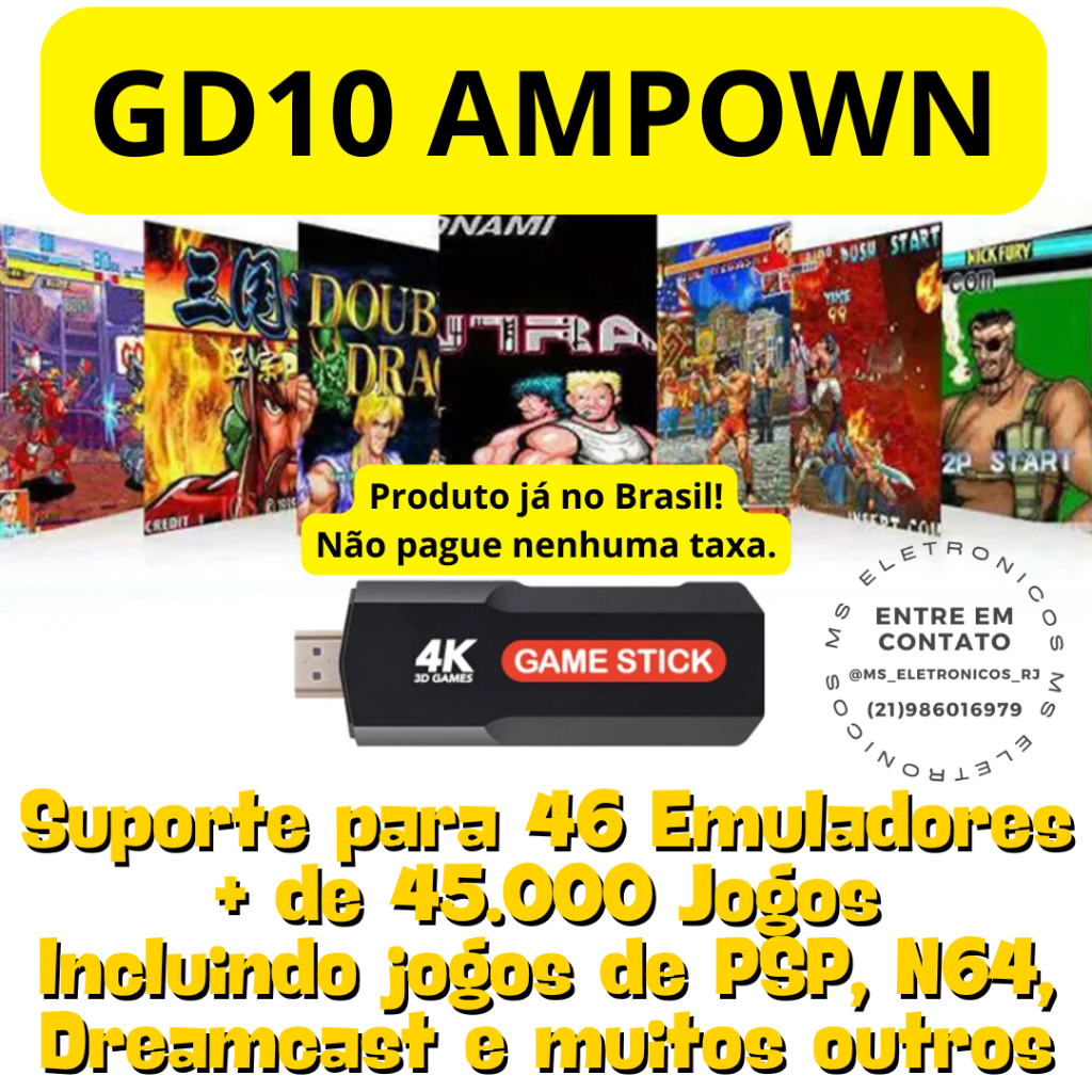 VIDEO GAME STICK GD10 X2 128GB ORIGINAL AMPOWN + 40 Mil Jogos + 2 Controles N64, PS1, PSP, DreamCast, Nintendo e outros