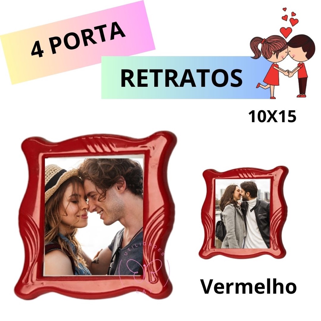 kit 4 Porta Retrato 10X15 Plástico Vermelho vertical horizontal em Oferta na Shopee