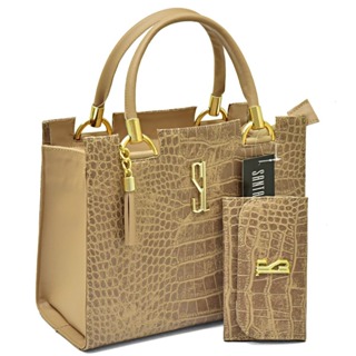 Kit 2 Peças: Bolsa Grande Castelo Croco e Carteira Feminina em Oferta na Shopee