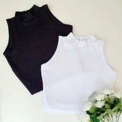 KIT 2 CROPPED CANELADO GOLA ALTA