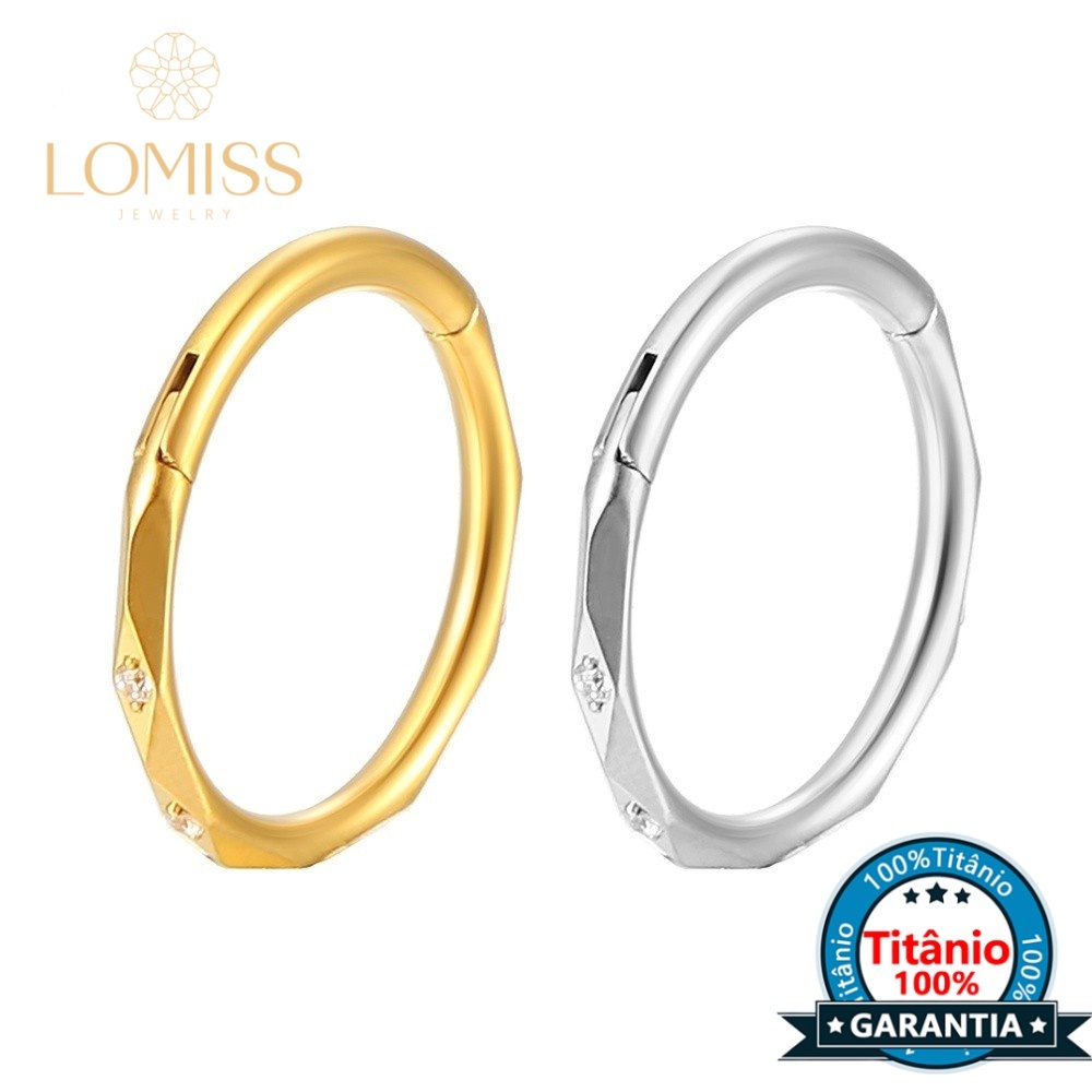 Piercing Helix Conch Argola Clik Titânio Pvd Detalhada Com Zircônia - Fashion Accessories