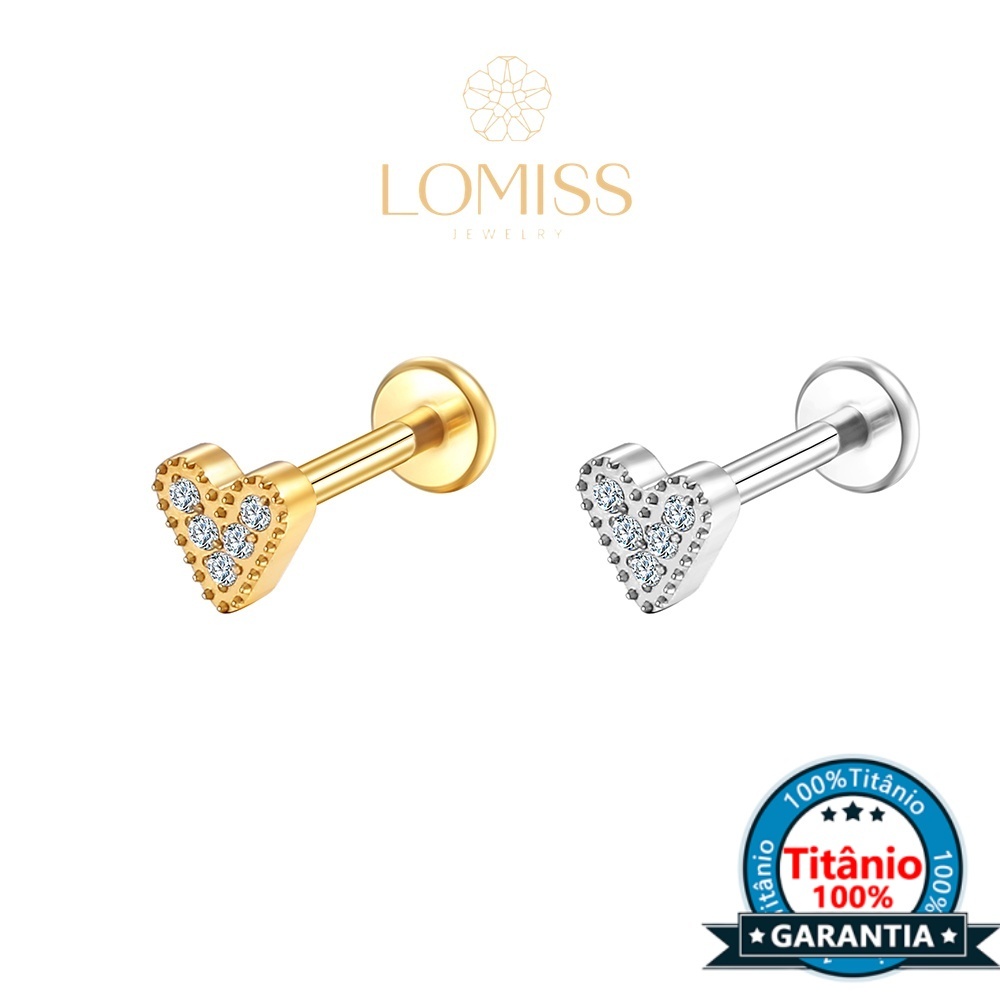 Piercing Labret com Acabamento em Titânio PVD e Forma de Coração com Zircônia《Lomiss semijoias》 em Oferta na Shopee