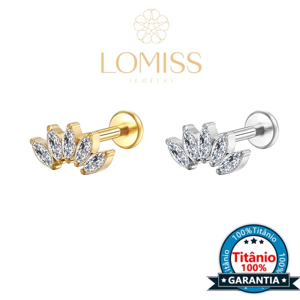 Piercing Helix Conch Labret Titânio PVD Coroa Cluster 5 Zircônia 《Lomiss semijoias》 em Oferta na Shopee