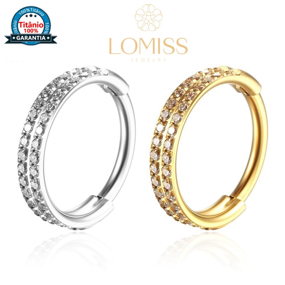 Piercing Argola PVD GOLD CLIK TitÂnio G23 ZircÔnia 2 Fileiras《Lomiss  piercing》 - Fashion Accessories