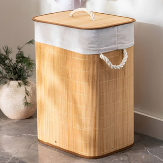Cesto de Roupa Suja 70 LITROS Lavanderia Bambu c/ Tampa Retangular/Redondo Forrado Envio imediato em Oferta na Shopee
