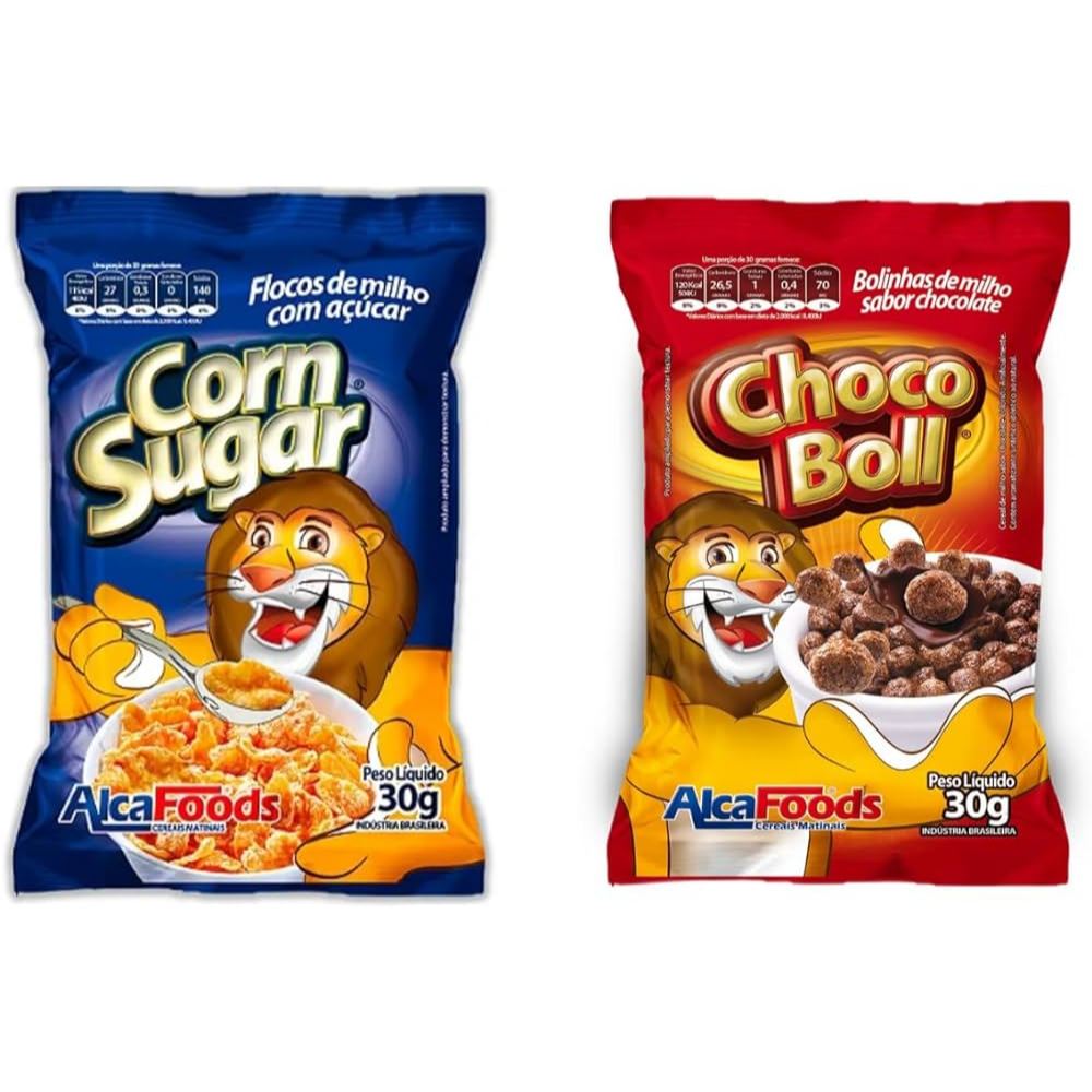 KIT 10UN Cereal Matinal Sachê Alcafoods 30g Milho Com Açúcar e Bolinhas de Chocolate