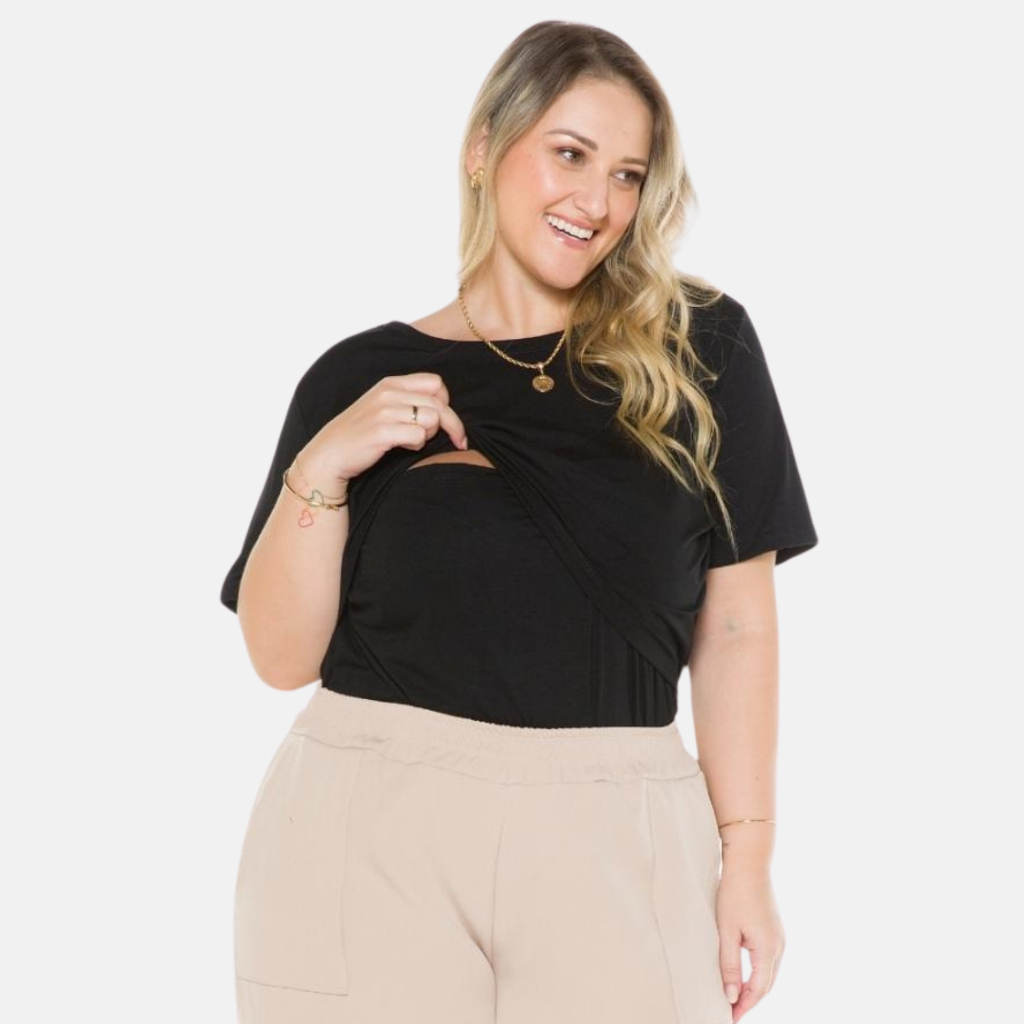 Blusa Amamentação Manga Curta Viscolycra Várias Cores Gestante 1181-A em Oferta na Shopee