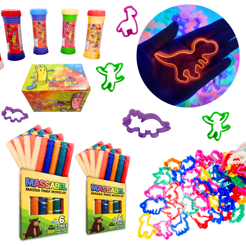 20 Massinha 6 Cores + 20 Bolha de Sabao  + 40 Cortador Forminhas de Modelar Animais Lembrancinha