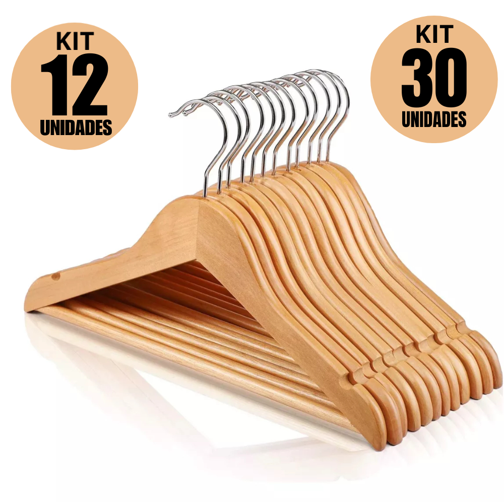 Cabide De Madeira Marfim Para Roupas Calça Gancho Cromado em Oferta na Shopee