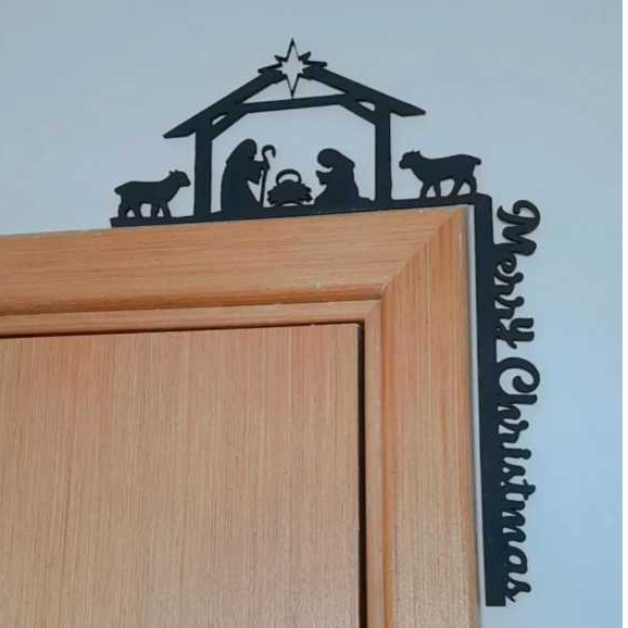 Enfeite Decorativo Canto de Porta Presépio de Natal e Merry Christmas MDF 3mm