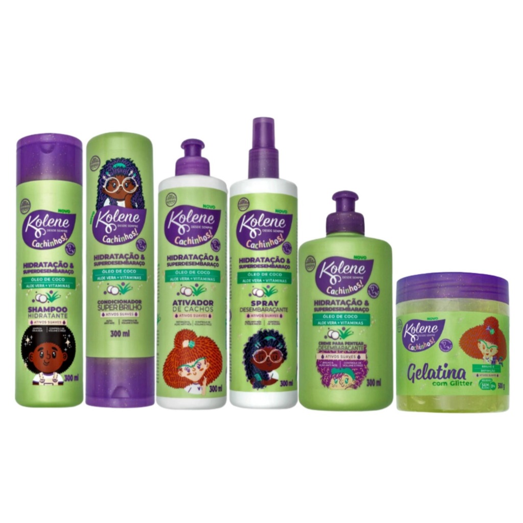 Kit Kolene Cachinhos Poderosos (Sh+Cond 300ml+Cr Pentear 300ml+Ativador Cachos 300ml+Gelatina 500g+Spray Desemb. 300ml)