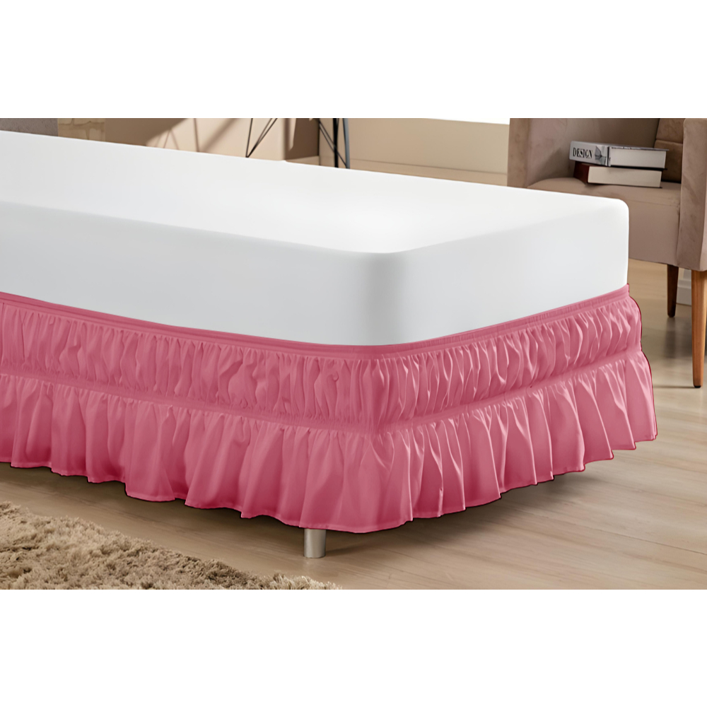 Saia para Cama Box Solteiro com 2 Elásticos Duplo Ajustável Micropercal Babado Franzido