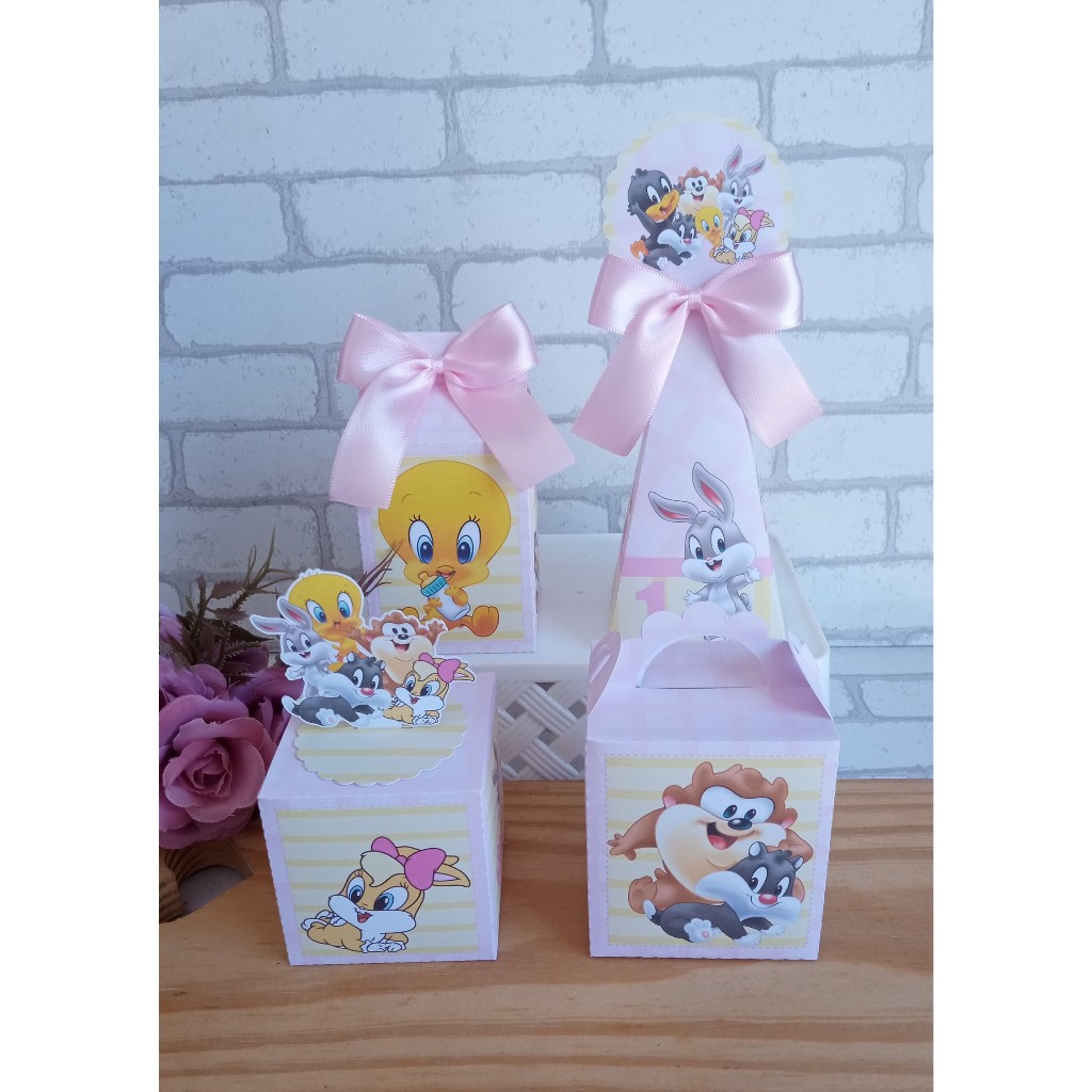 Kit Festa Baby Looney Tunes Rosa | Personalizados | Aniversários | Papelaria Personalizada | caixinhas | Lembrancinhas