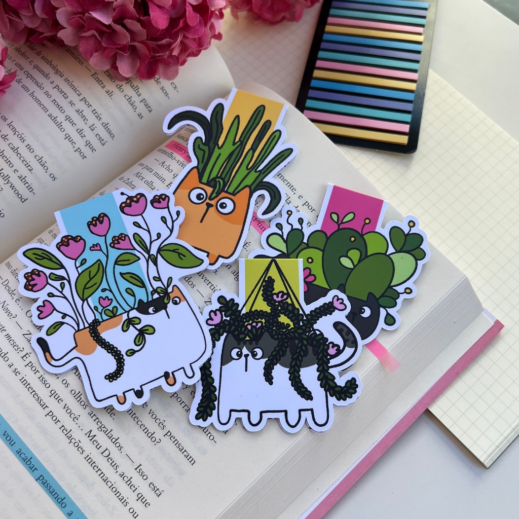 Marca Páginas de Ímã Gatinhos Jardim Kawaii