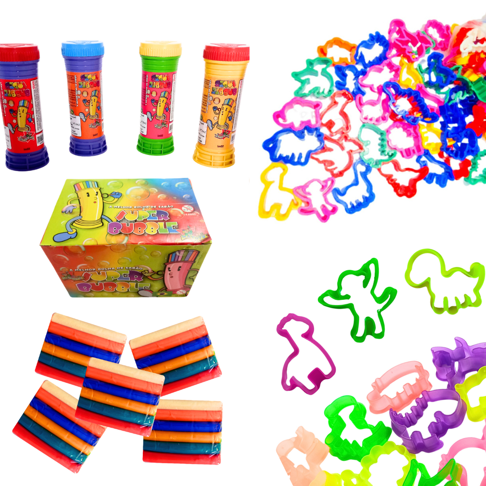 Kit Brinquedo Infantil Prenda Festa Criança 40 (Massinha + Forminhas de Modelar + Bolha de Sabao) em Oferta na Shopee