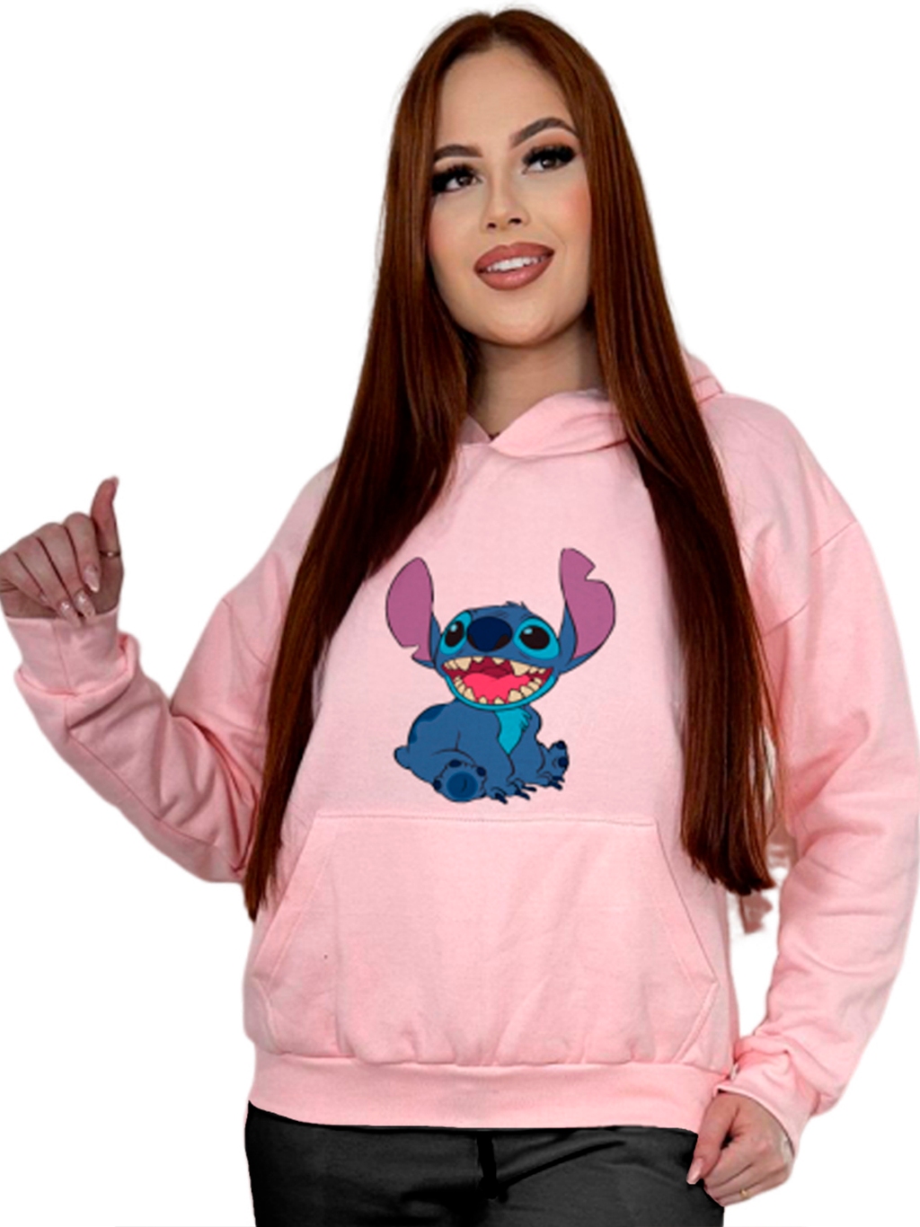 Conjunto Moletom Femenino Do Lilo Stitch  Inverno Com Capuz