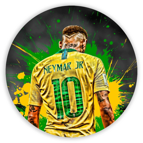 Painel Festa Infantil Redondo Neymar de Costas Camisa 10 Seleção Brasileira, Fundo Estilo Tinta + arco plástico de alta densidade medindo 78cm de diâmetro. O melhor custo x benefício do Brasil.  Lona com impressão digital de alta qualidade. fixação da lon
