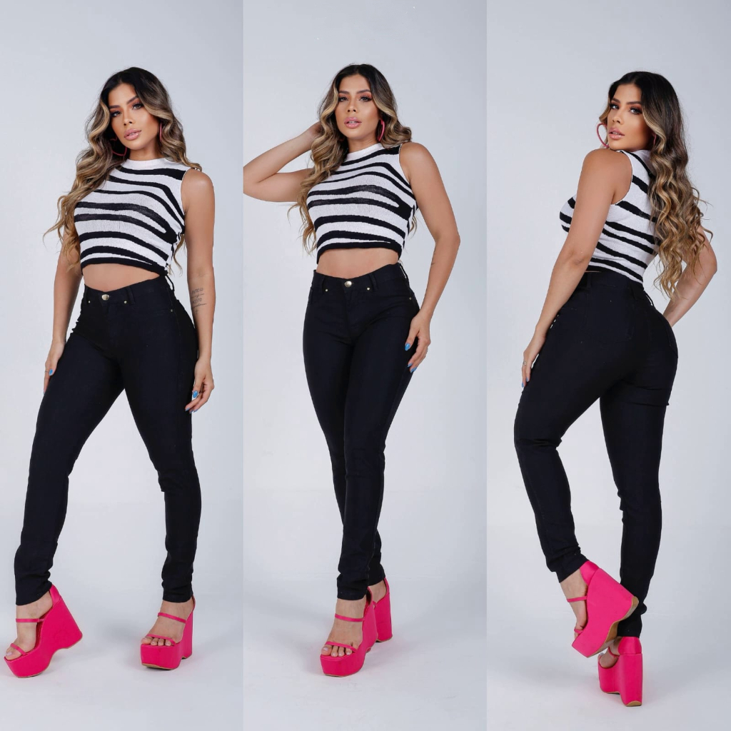 Calça jeans Feminina com lycra Cintura Alta Efeito Empina Bum Bum (PROMOÇÃO) em Oferta na Shopee