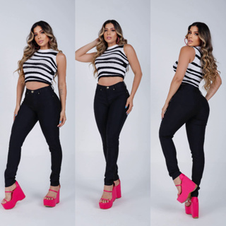 Calça jeans Feminina com lycra Cintura Alta Efeito Empina Bum Bum (PROMOÇÃO) em Oferta na Shopee