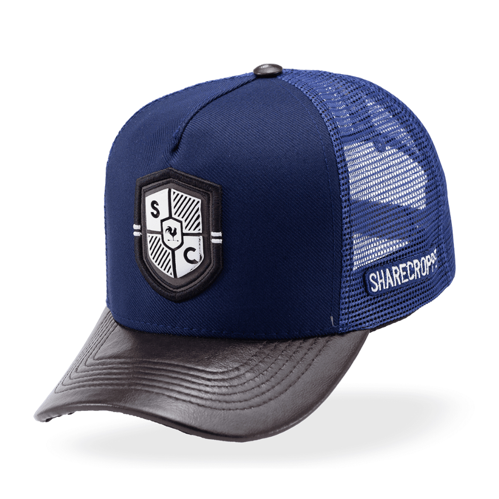 Boné Masculino Feminino Country Sharecropper Linha Agro Basico Aba em Couro Modelo Trucker Telinha Basico Azul Marinho