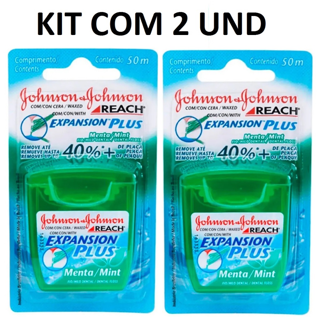 KIT COM 2 Fio Dental Johnson's Reach Expansion Plus Menta 50m