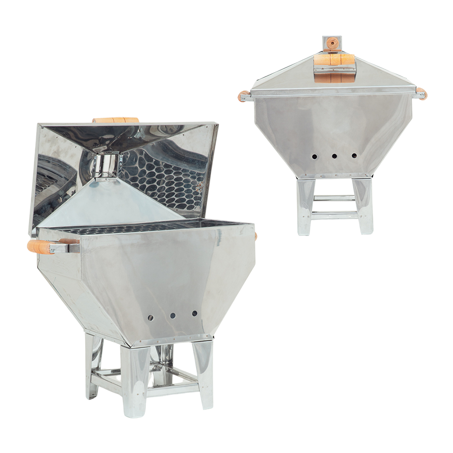 Mini Churrasqueira a Bafo com Tampa de Aço Inox e Alças Laterais de Madeira - Devassa - Gudim