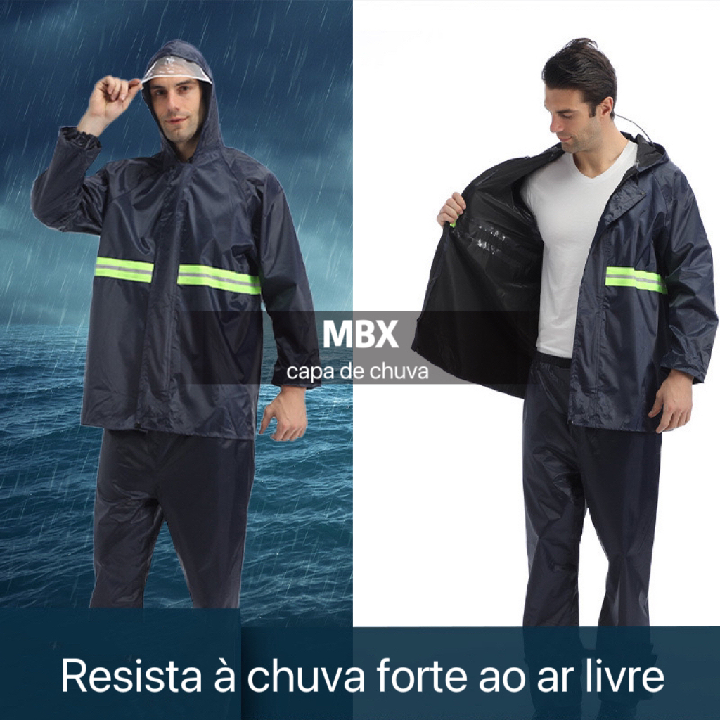Capa Chuva Pvc Conjunto Impermeável Motoqueiro Motoboy C/ Capuz Motociclista Bike