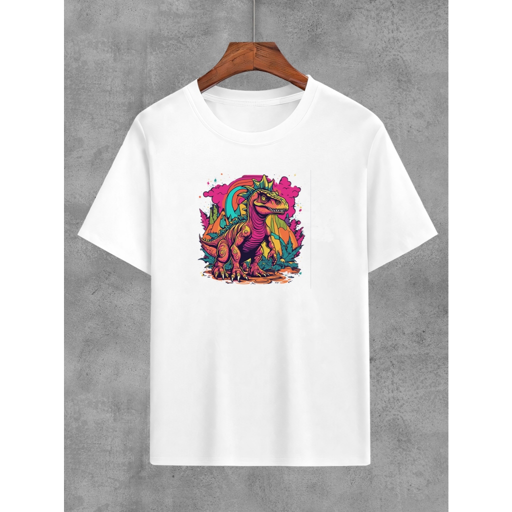 Camiseta Estampada Dinossauro Unissex Lançamento Tecido Algodão
