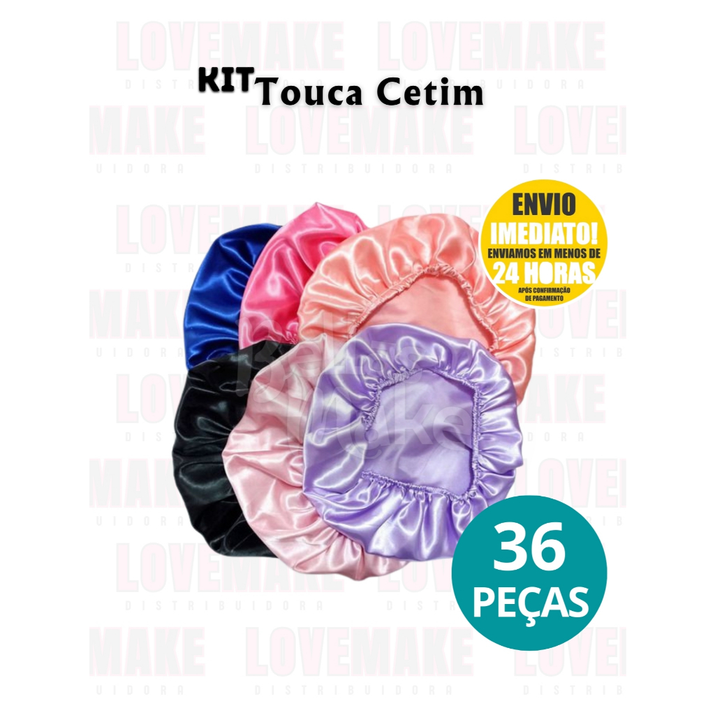 Kit Com 36 Toucas de Cetim Anti Frizz Cetim Alto Brilho Ideal Para dormir Escolha sua Cor para rev em Oferta na Shopee