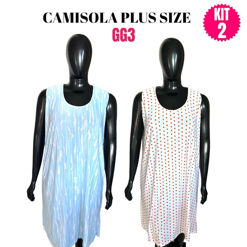 Kit 2 Camisola Regata  Plus Size Feminina GG3 Malha Fria - Pijama de Senhora Confortável