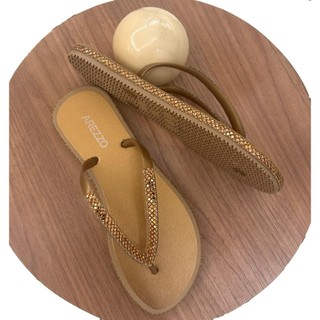 Chinelo Pedraria Arezzo Sandalia Rasteirinha Glitter Brilhante Strass Brilho Feminina