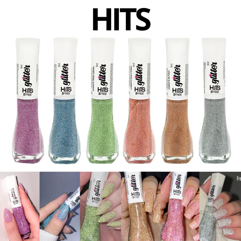 Kit 6 Esmaltes Hits Diamante Glitter Refletivo Brilhante