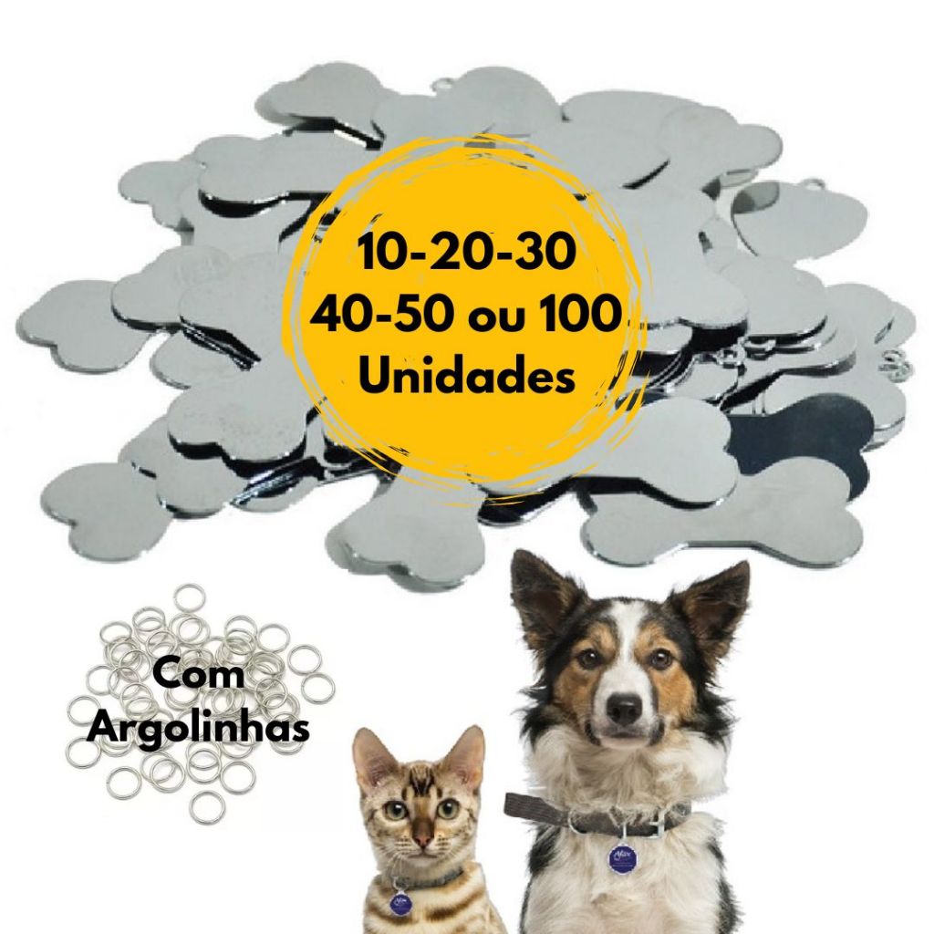 Pingentes Plaquinhas para Identificação Pet (Sem gravação) com Argolinhas