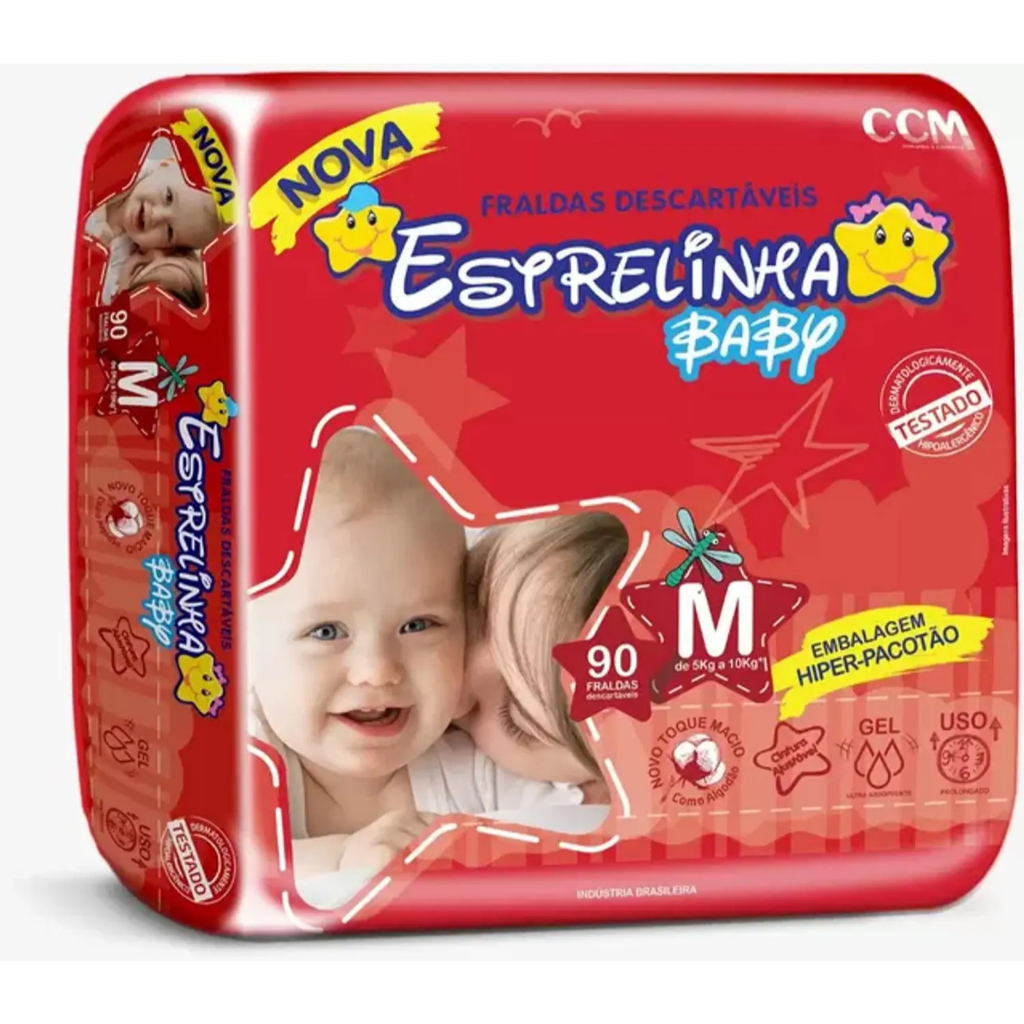 Fralda Estrelinha Hiper M com 90 Unidades (Pacotão Super Econômico) Acompanha BRINDE