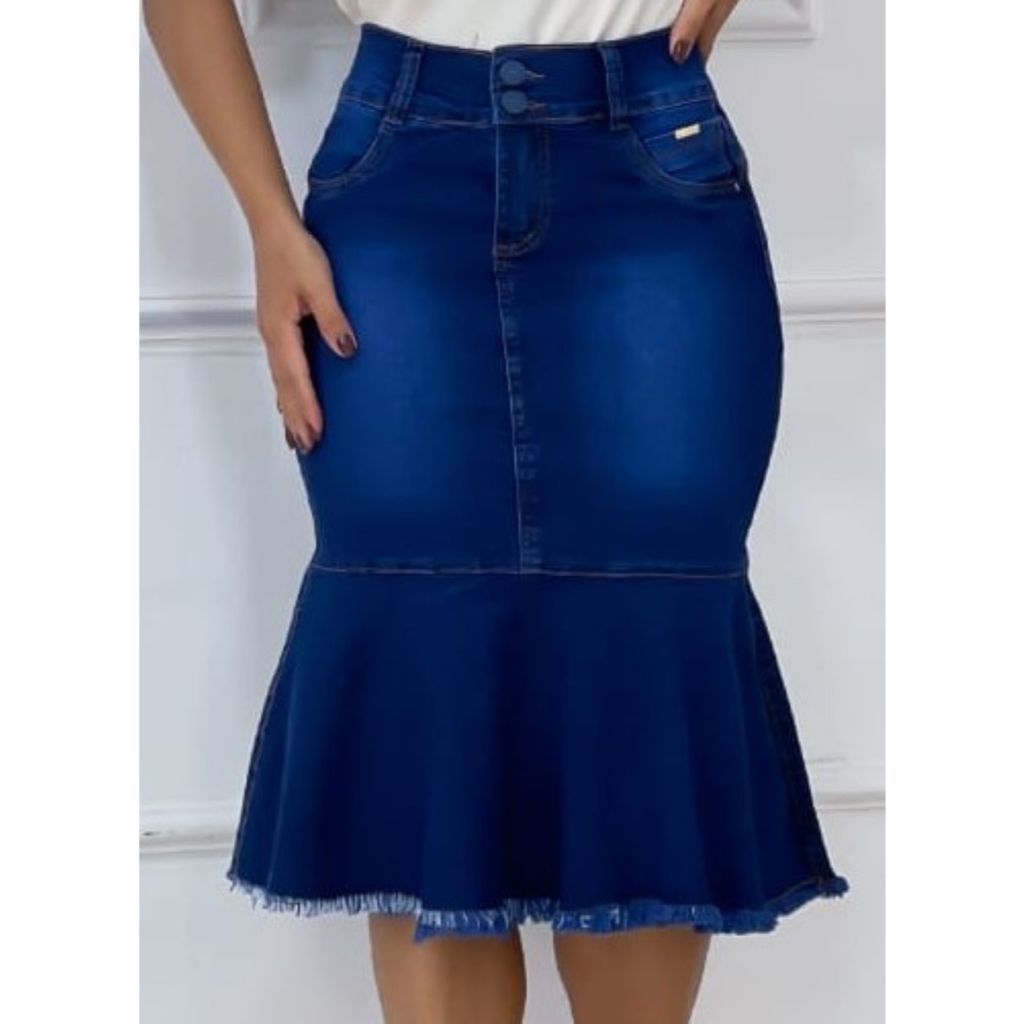 Saia jeans Mid com babado do 36 ao 48 RF.96