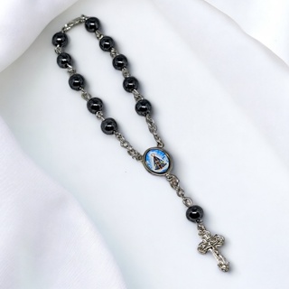 Terço Dezena Nossa Senhora Aparecia e São Cristóvão Hematita Carro Retrovisor em Oferta na Shopee