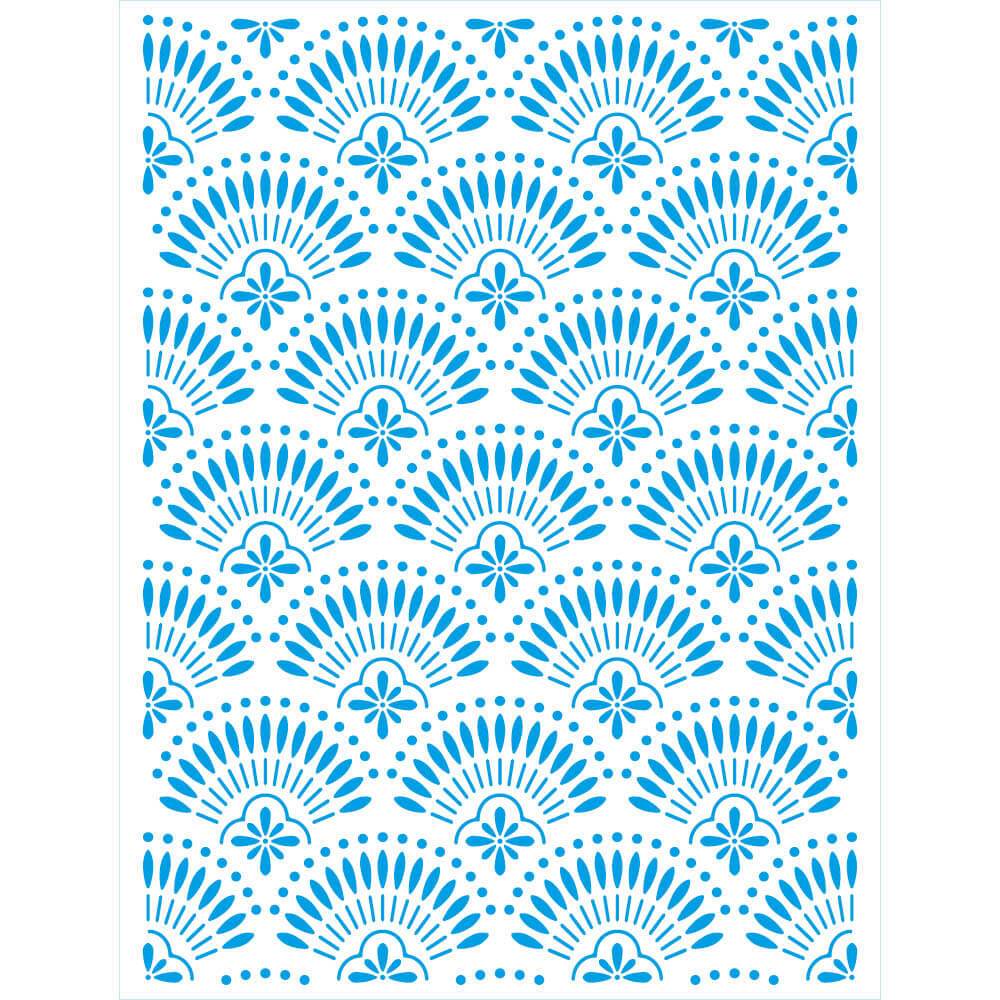 Stencil Gabarito Pintura Parede Leque De Flores Textura