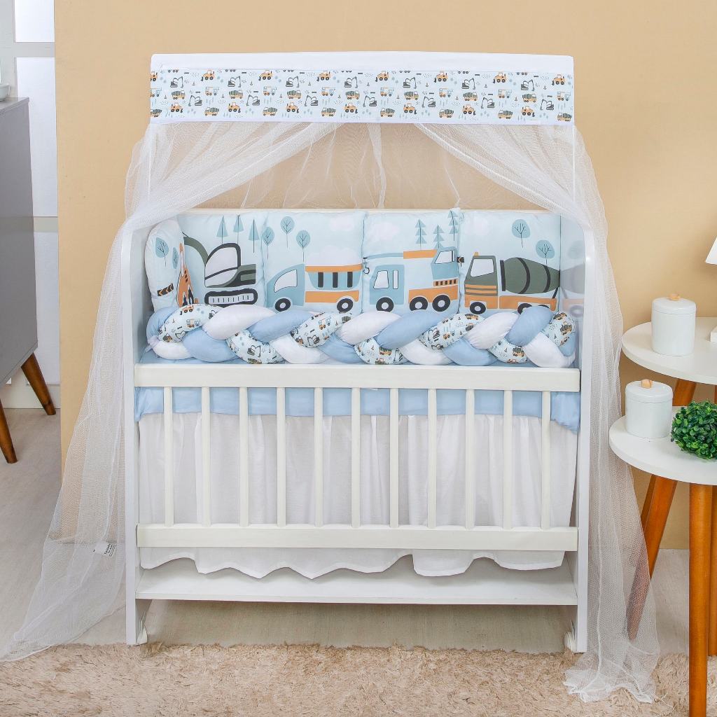 Kit Mini Berço com 12 peças + Saia de Berço Bebê Menino Transportes em Oferta na Shopee