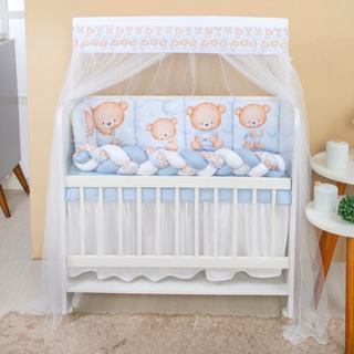 Kit Mini Berço com 12 peças + Saia de Berço Bebê Menino Ursinho Azul em Oferta na Shopee