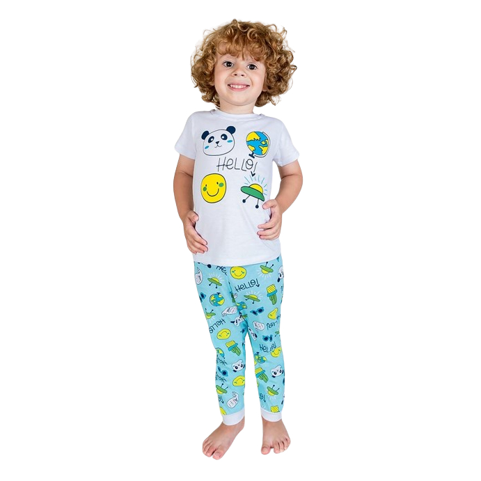 Pijama Infantil Menino - 100% Algodão - Meia manga com calça - Tamanho 1 ao 3_ REF: 633B